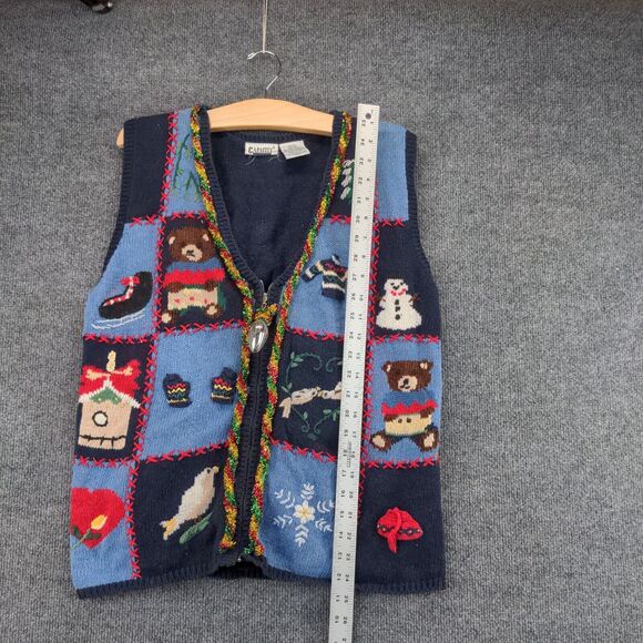 Capacity Womens Full Zip Christmas Sweater Cardigan Size M Blue Bulbs - Picture 4 of 11